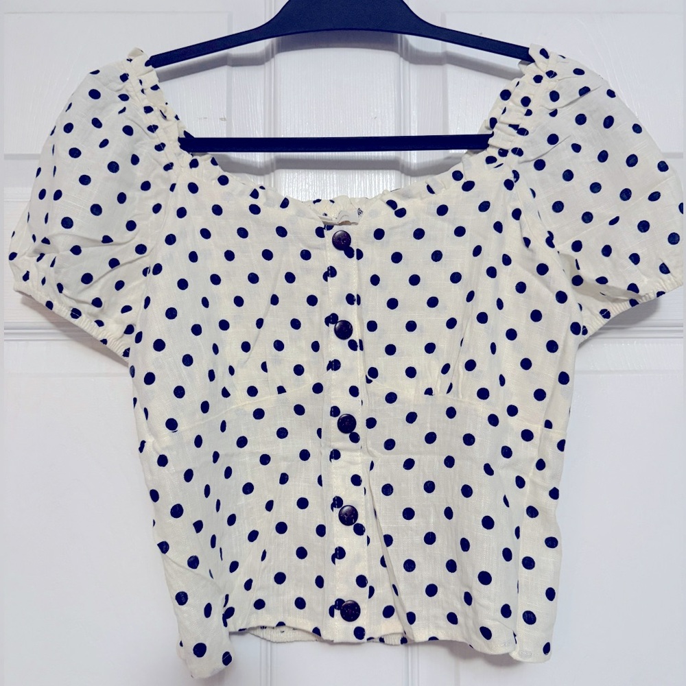 Polka Dot Puff Sleeve Top